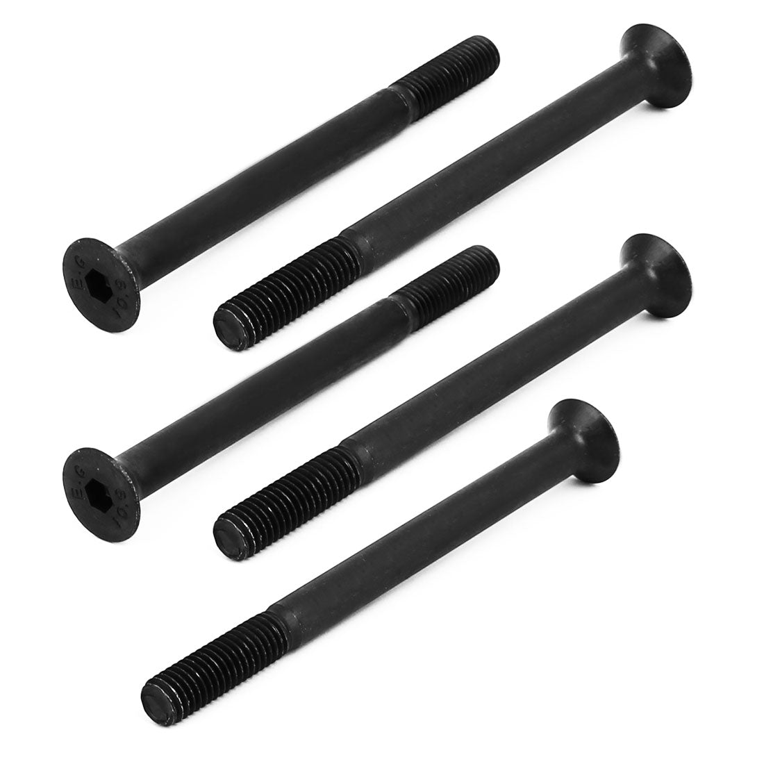 Harfington M8x100mm 23mm Long Thread Grade 10.9 Flat Head Hex Socket Cap Screw Black 5pcs