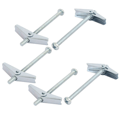 Harfington M6 x 100mm Male Thread Spring Loaded Hollow Wall Round Head Toggle Bolt 5pcs