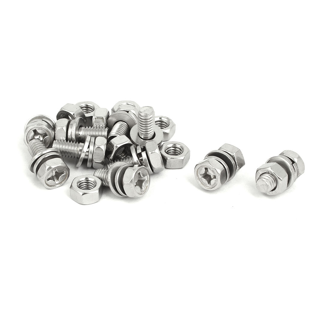 Harfington M6x14mm 304 Stainless Steel Phillips Drive Hex Head Screw Nut w Washer 10 Sets