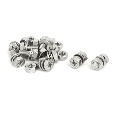 Harfington M6x14mm 304 Stainless Steel Phillips Drive Hex Head Screw Nut w Washer 10 Sets