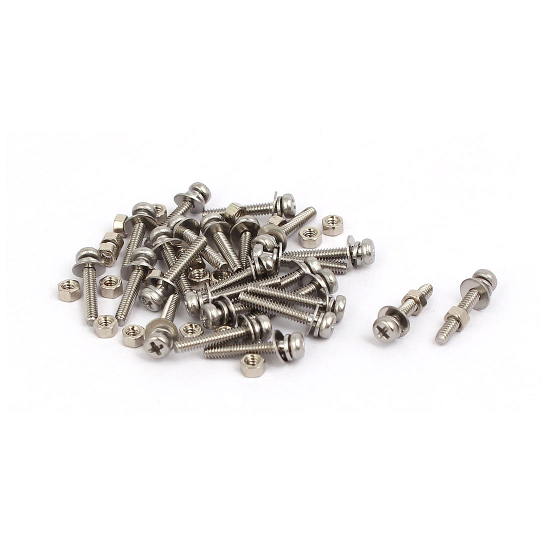 Harfington M1.6x10mm 304 Stainless Steel Phillips Pan Head Bolt Screw Nut w Washer 25 Sets