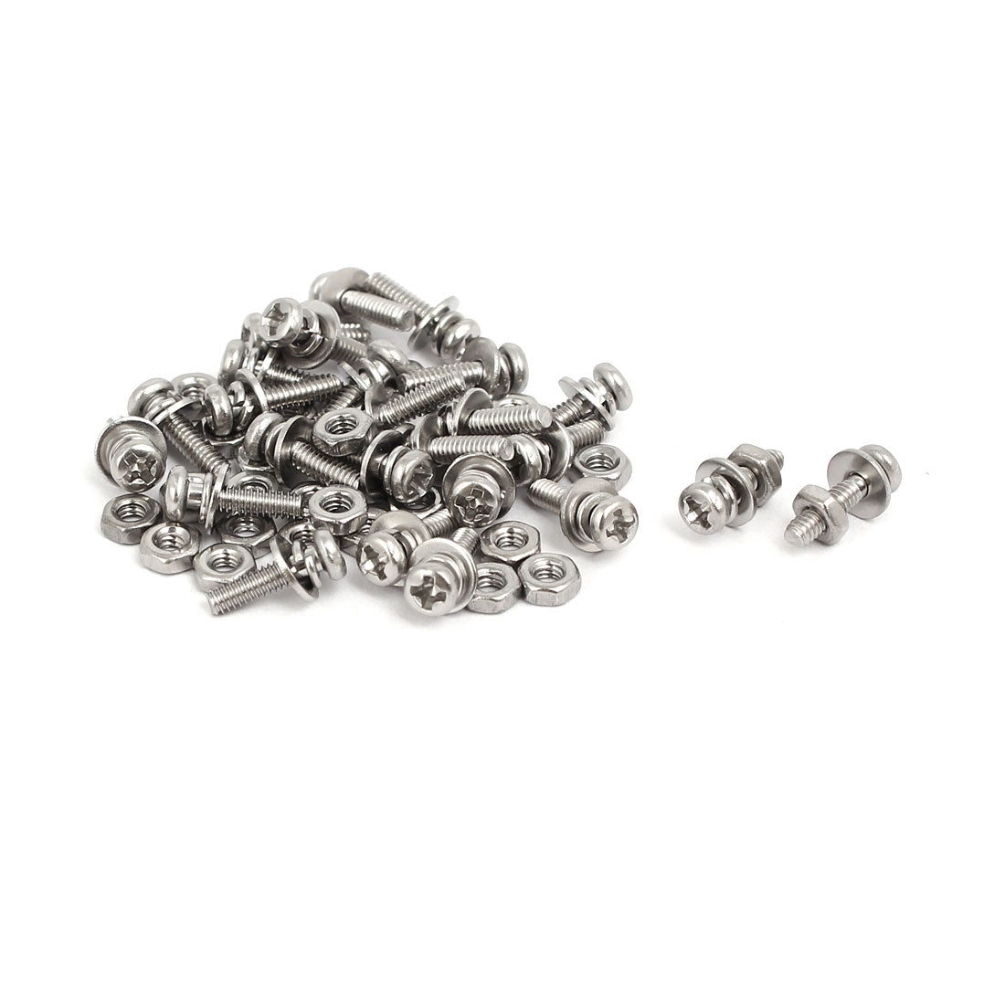 Harfington M2x8mm 304 Stainless Steel Phillips Pan Head Bolt Screw Nut w Washer 25 Sets