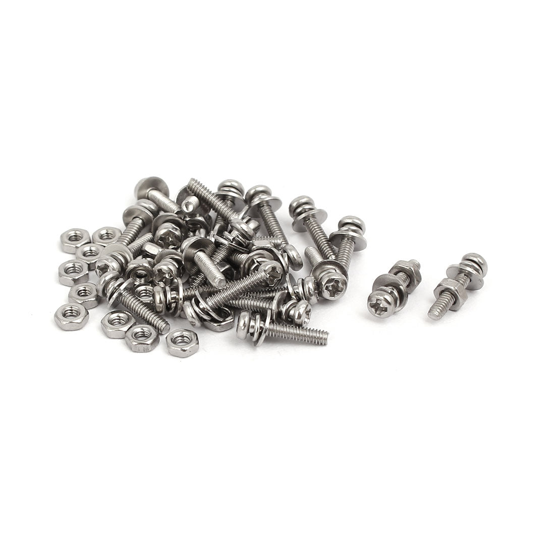 Harfington M2x10mm 304 Stainless Steel Phillips Pan Head Bolt Screw Nut w Washer 25 Sets