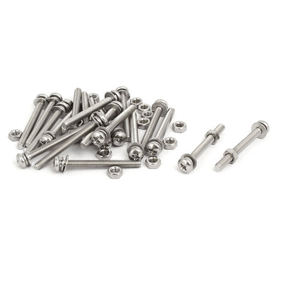 Harfington M4x40mm 304 Stainless Steel Phillips Pan Head Bolt Screw Nut w Washer 20 Sets