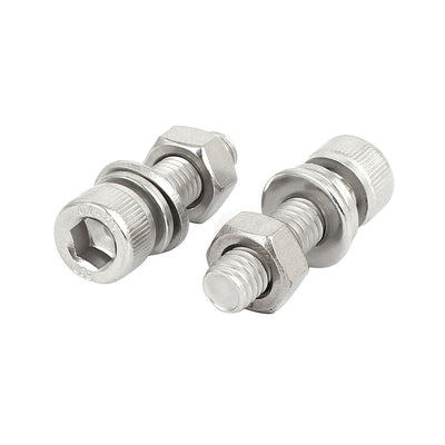 Harfington M6x22mm 304 Stainless Steel Hex Socket Head Cap Bolt Screw Nut w Washer 8 Sets