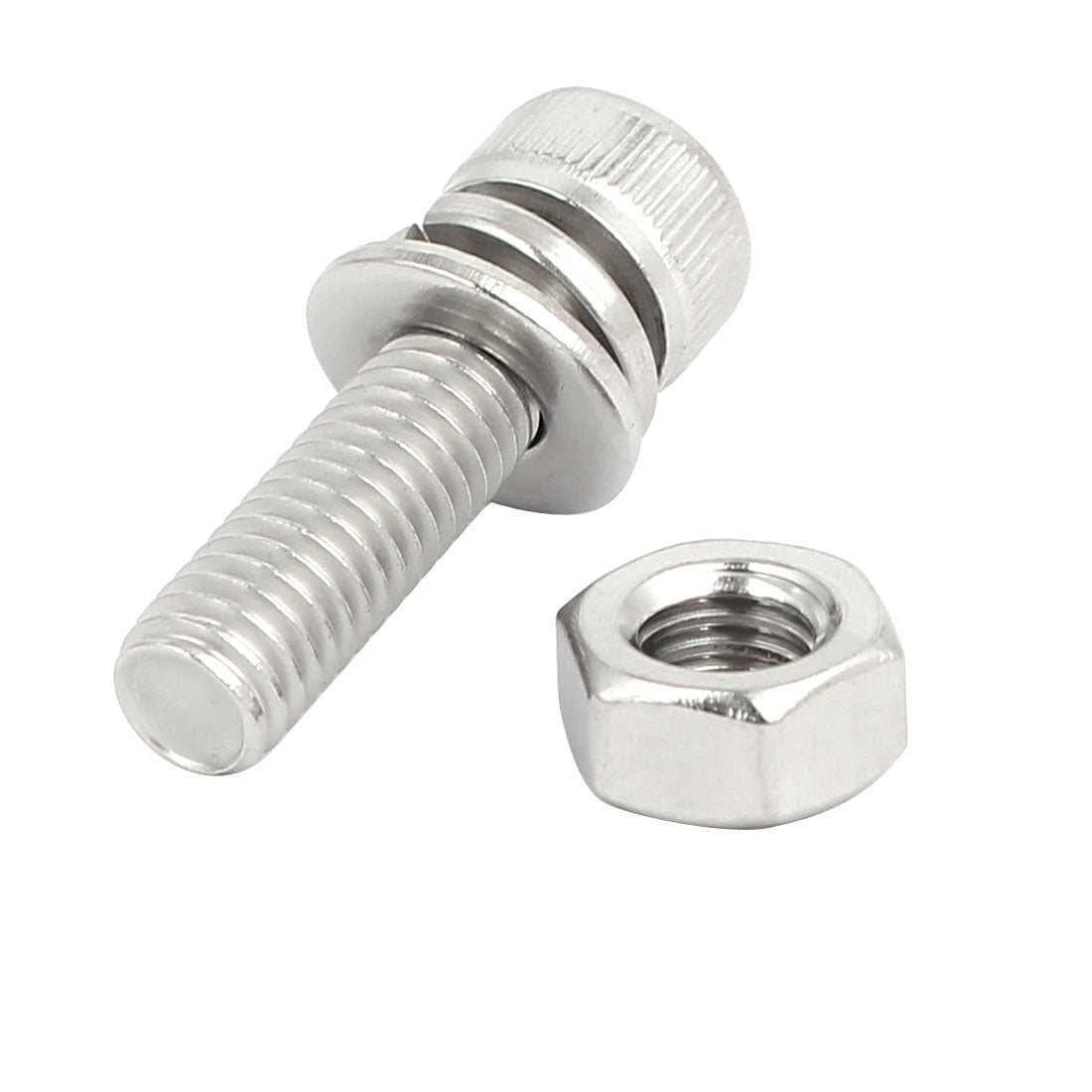 Harfington M6x22mm 304 Stainless Steel Hex Socket Head Cap Bolt Screw Nut w Washer 8 Sets