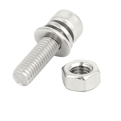 Harfington M6x22mm 304 Stainless Steel Hex Socket Head Cap Bolt Screw Nut w Washer 8 Sets
