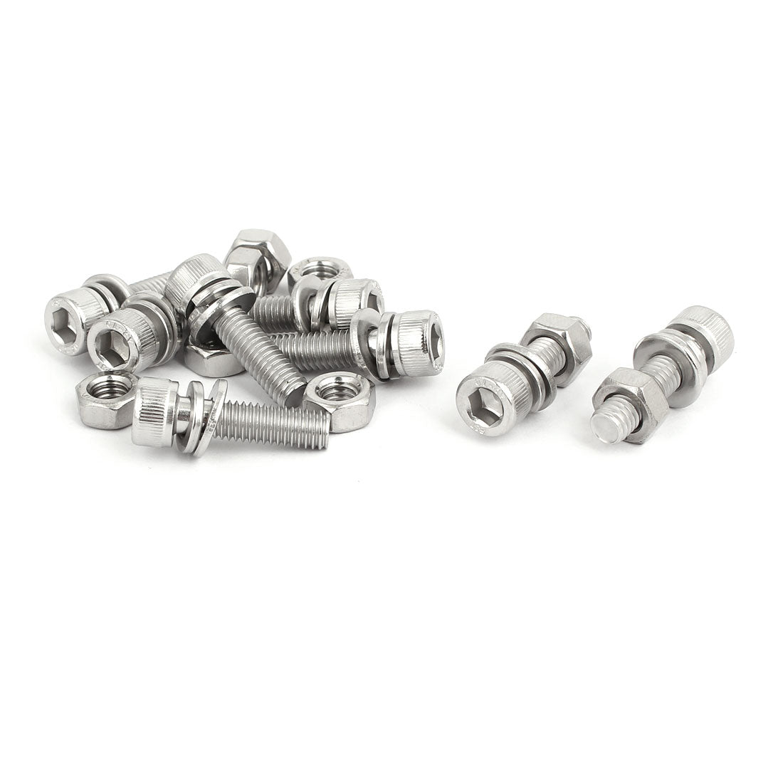 Harfington M6x22mm 304 Stainless Steel Hex Socket Head Cap Bolt Screw Nut w Washer 8 Sets