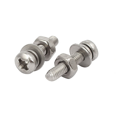 Harfington M2.5x12mm 304 Stainless Steel Phillips Pan Head Bolt Screw Nut w Washer 35 Sets