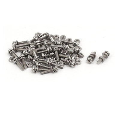 Harfington M2.5x12mm 304 Stainless Steel Phillips Pan Head Bolt Screw Nut w Washer 35 Sets