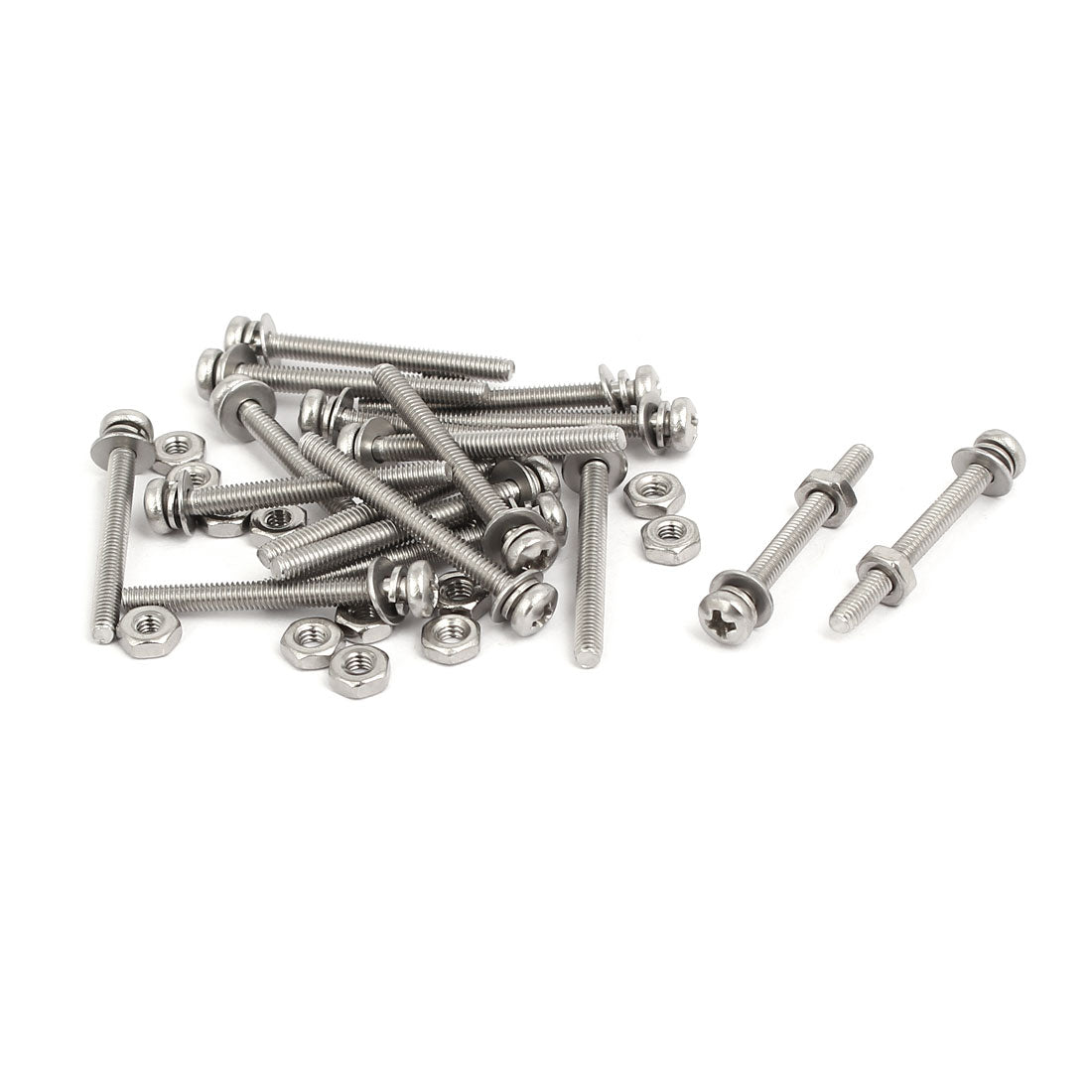 Harfington M2.5x25mm 304 Stainless Steel Phillips Pan Head Bolt Screw Nut w Washer 18 Sets