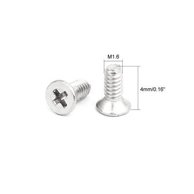 Harfington M1.6x4mm 316 Stainless Steel Phillips Countersunk Bolt Machine Screw 60pcs