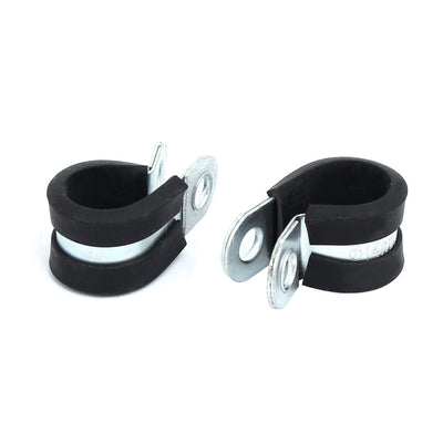 Harfington 14mm Dia Rubber Lined R Shaped Zinc Plated Pipe Clip Cable Clamp 10pcs