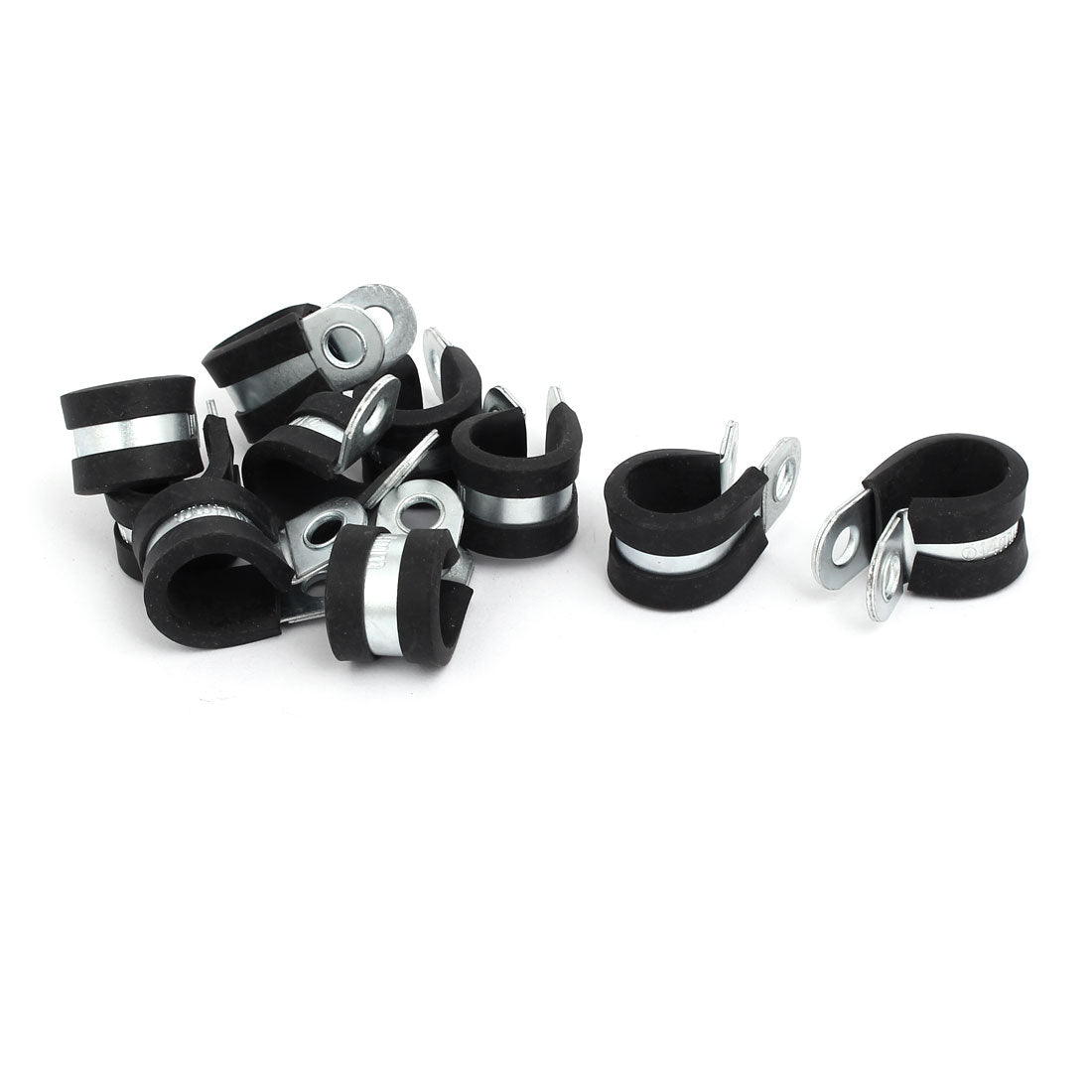 Harfington 14mm Dia Rubber Lined R Shaped Zinc Plated Pipe Clip Cable Clamp 10pcs