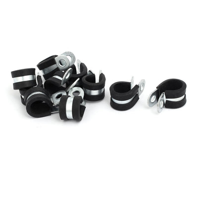 Harfington 14mm Dia Rubber Lined R Shaped Zinc Plated Pipe Clip Cable Clamp 10pcs