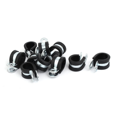 Harfington 16mm Dia Rubber Lined R Shaped Zinc Plated Pipe Clip Cable Clamp 10pcs