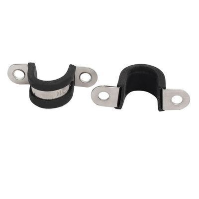 Harfington 14mm Dia Rubber Lined U Shaped 304 Stainless Steel Pipe Clip Hose Clamp 4pcs