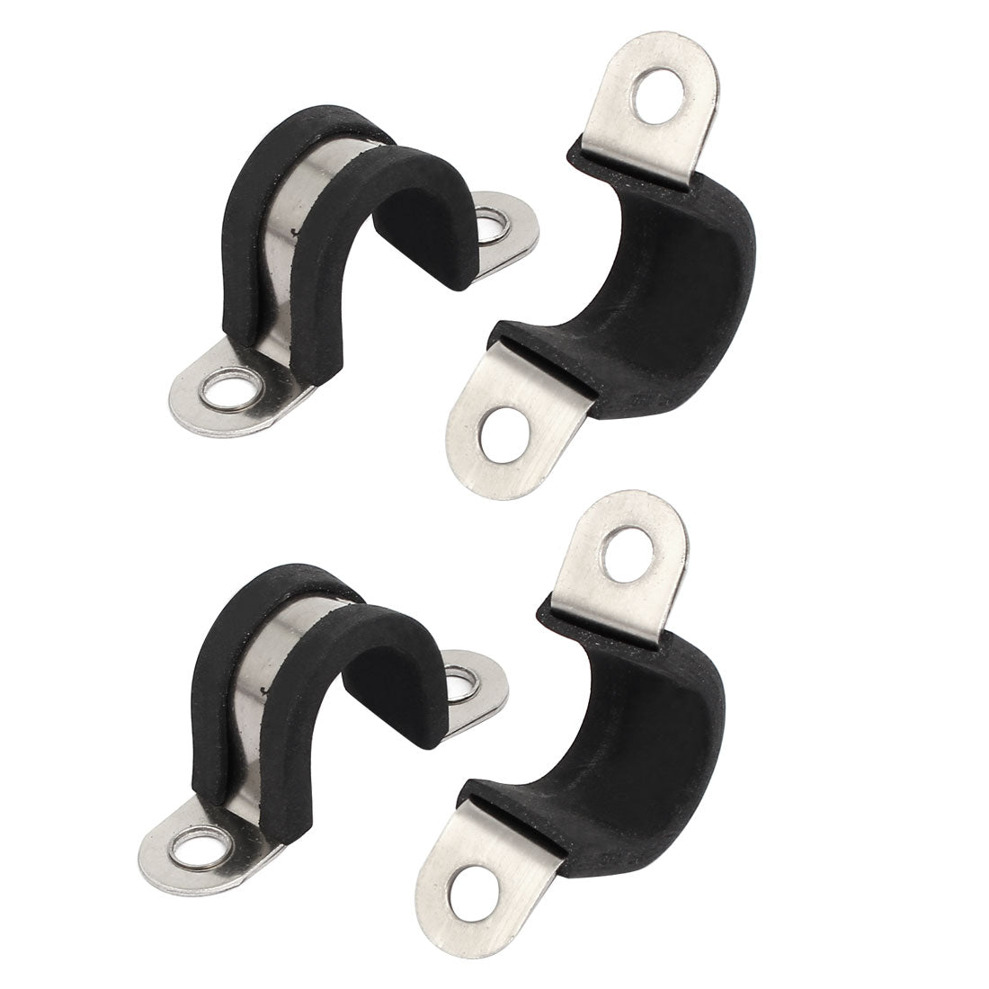 Harfington 14mm Dia Rubber Lined U Shaped 304 Stainless Steel Pipe Clip Hose Clamp 4pcs