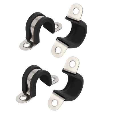 Harfington 14mm Dia Rubber Lined U Shaped 304 Stainless Steel Pipe Clip Hose Clamp 4pcs