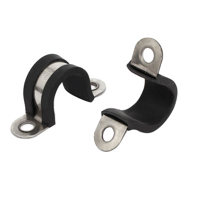 Harfington 16mm Dia Rubber Lined U Shaped 304 Stainless Steel Pipe Clip Hose Clamp 4pcs