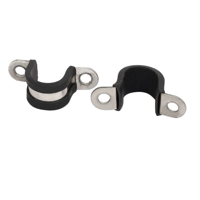 Harfington 16mm Dia Rubber Lined U Shaped 304 Stainless Steel Pipe Clip Hose Clamp 4pcs