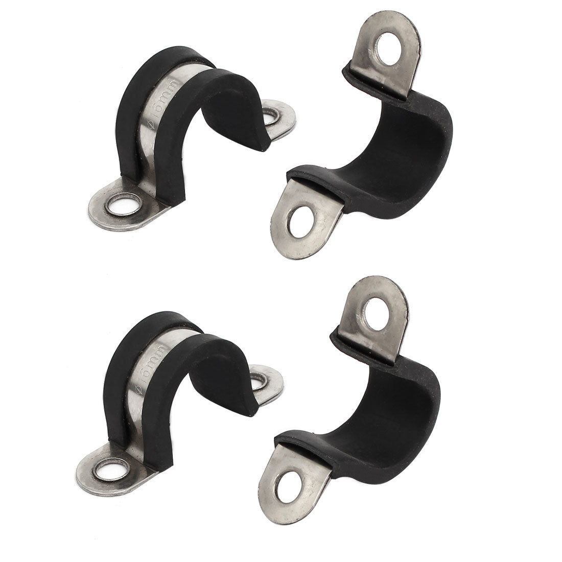 Harfington 16mm Dia Rubber Lined U Shaped 304 Stainless Steel Pipe Clip Hose Clamp 4pcs