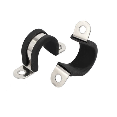 Harfington 18mm Dia Rubber Lined U Shaped 304 Stainless Steel Pipe Clip Hose Clamp 4pcs