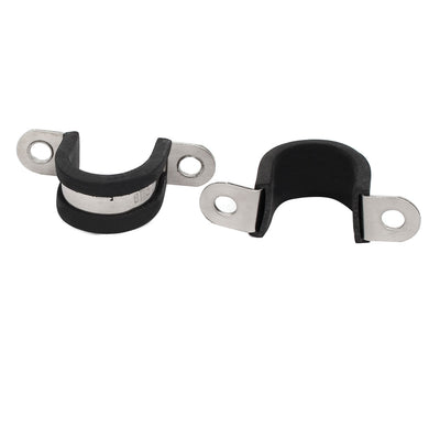 Harfington 18mm Dia Rubber Lined U Shaped 304 Stainless Steel Pipe Clip Hose Clamp 4pcs