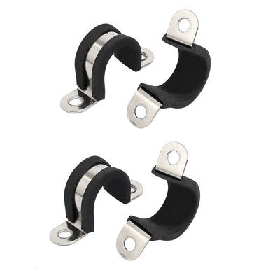 Harfington 18mm Dia Rubber Lined U Shaped 304 Stainless Steel Pipe Clip Hose Clamp 4pcs