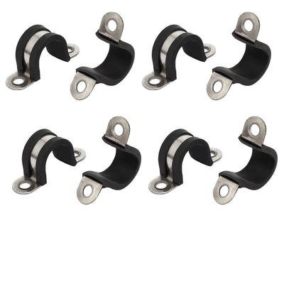 Harfington 16mm Dia Rubber Lined U Shaped 304 Stainless Steel Pipe Clip Hose Clamp 8pcs