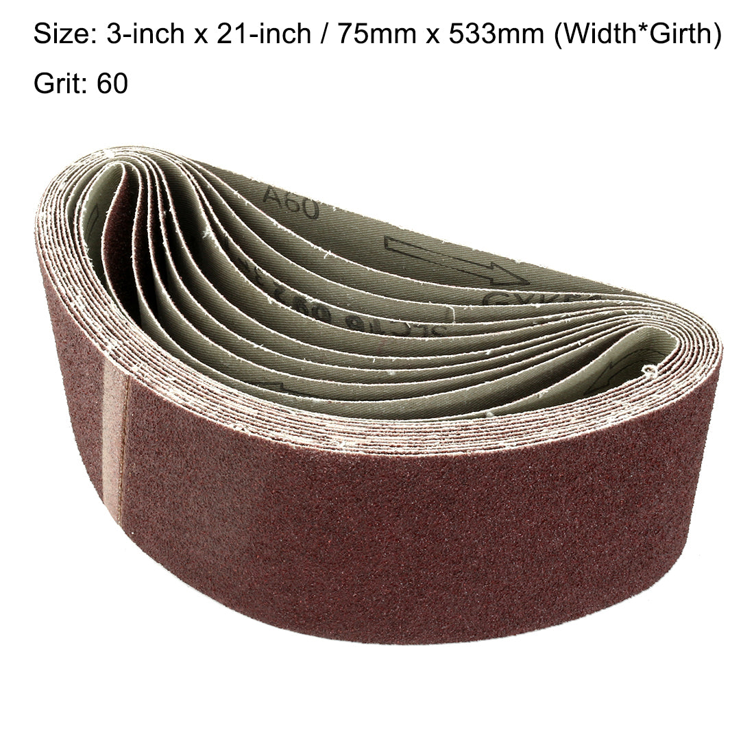 Harfington 3-Inch x 21-Inch Aluminum Oxide Sanding Belt Lapped Joint 10pcs