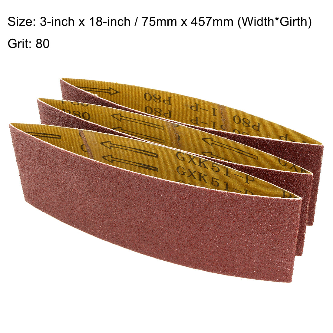 Harfington 3-Inch x 18-Inch Aluminum Oxide Sanding Belt Lapped Joint 3pcs