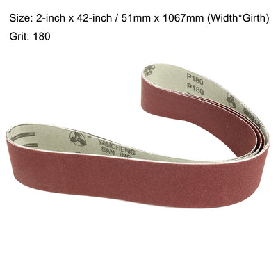 Harfington 2-Inch x 42-Inch Aluminum Oxide Sanding Belt 180 Grits Lapped Joint 3pcs