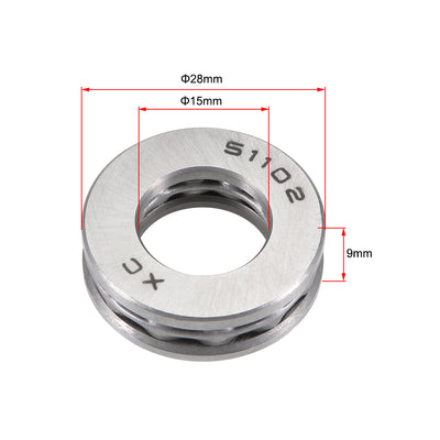 Harfington 15mmx28mmx9mm Single Row Thrust Ball Bearing 51102 2pcs
