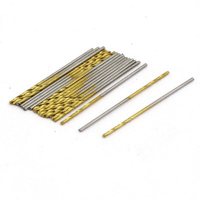 Harfington 0.7mm Dia 28mm Length Titanium Plated 2-Flute Straight Shank Twist Drill Bit 20pcs