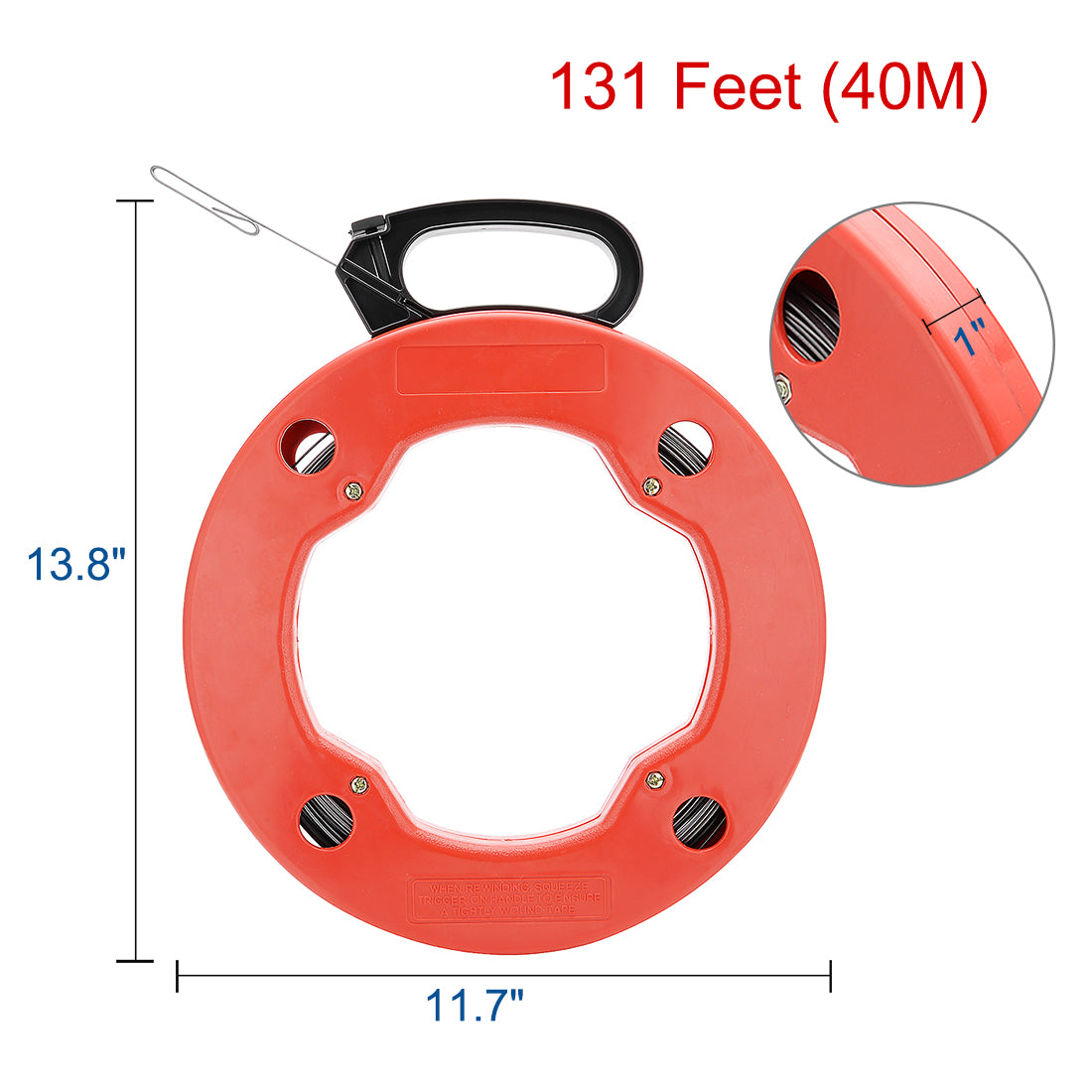 Harfington 131 Feet (40M) Electrical Fish Tape Reel, Pull Communication Wire Cable Line From Drywall, Ceiling, Under Rug Conduit or Pipe 0.12" W x 0.05" H