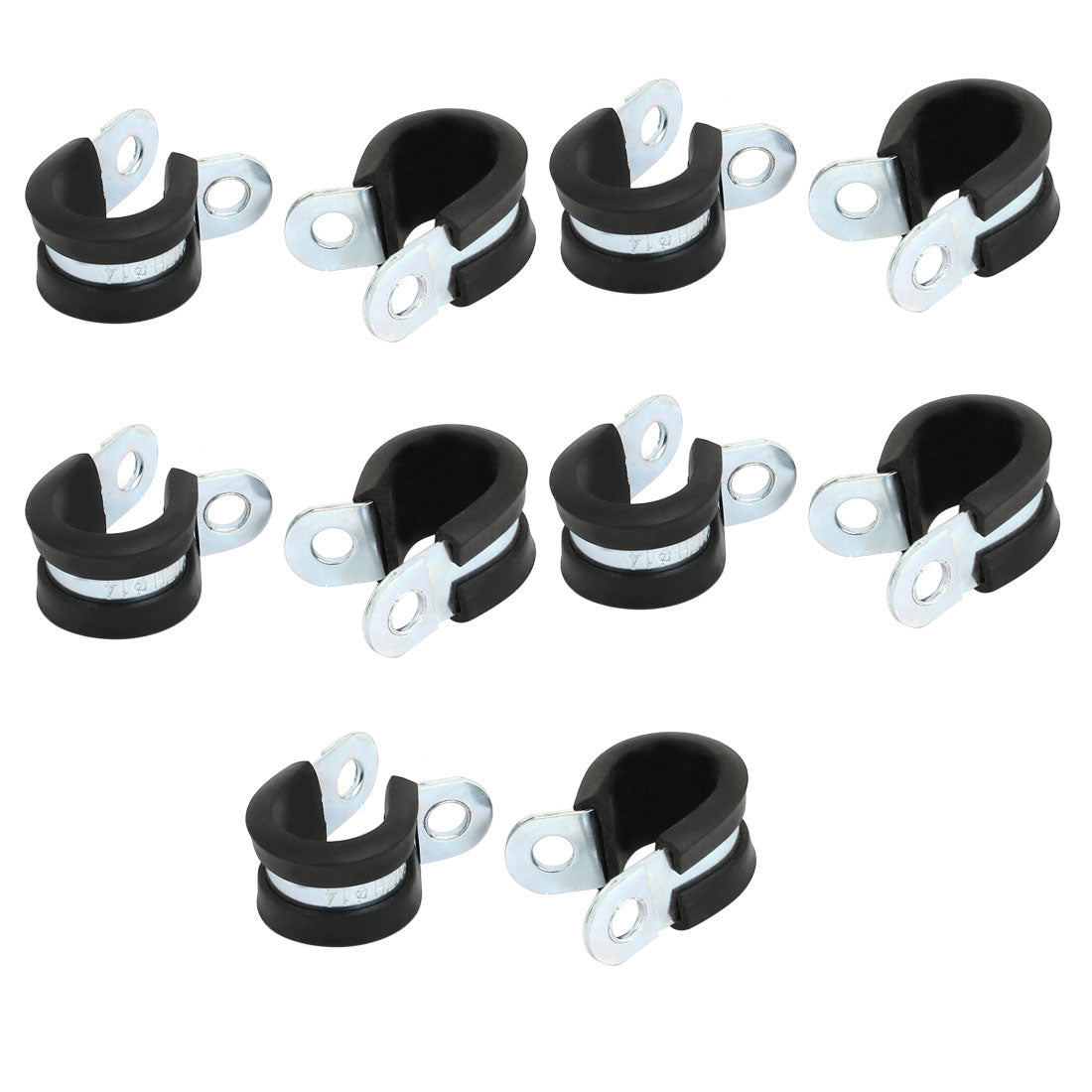 Harfington 14mm Dia EPDM Lined R Shaped Zinc Plated Stainless Steel Pipe Clip Cable Clamp 10pcs