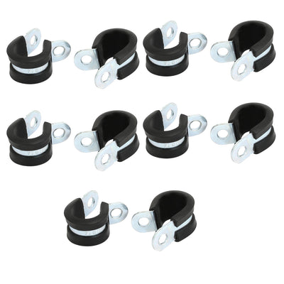 Harfington 14mm Dia EPDM Lined R Shaped Zinc Plated Stainless Steel Pipe Clip Cable Clamp 10pcs