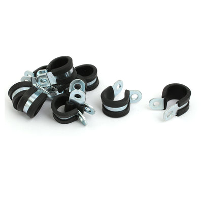 Harfington 16mm Dia EPDM Lined R Shaped Zinc Plated Stainless Steel Pipe Clip Cable Clamp 10pcs