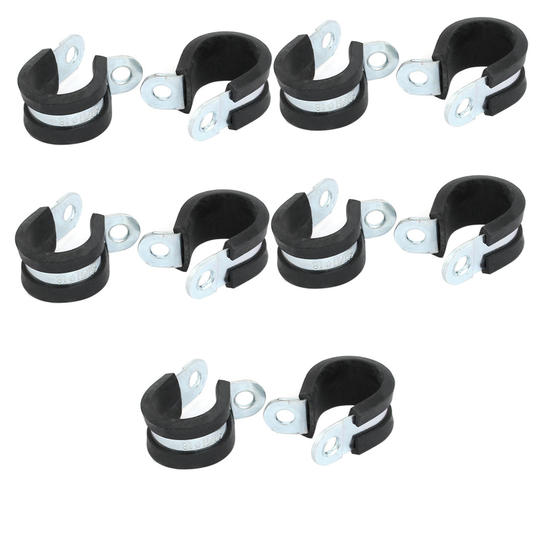 Harfington 18mm Dia EPDM Lined R Shaped Zinc Plated Stainless Steel Pipe Clip Cable Clamp 10pcs