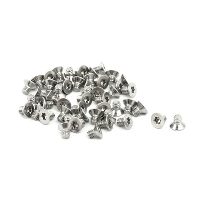 Harfington M2x3mm T6 304 Stainless Steel Flat Torx Head Screw 50pcs