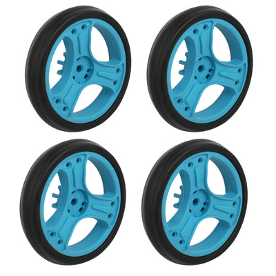 Harfington 150mm Dia Plastic Single Wheel Pulley Rolling Roller Black Blue 4pcs