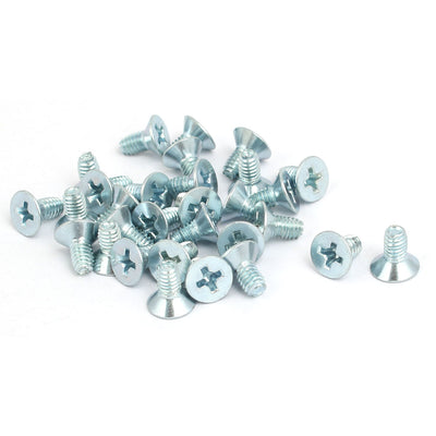 Harfington M4x8mm Countersunk Phillips Head Triangle Thread Screw Bolt Silver Blue 30pcs