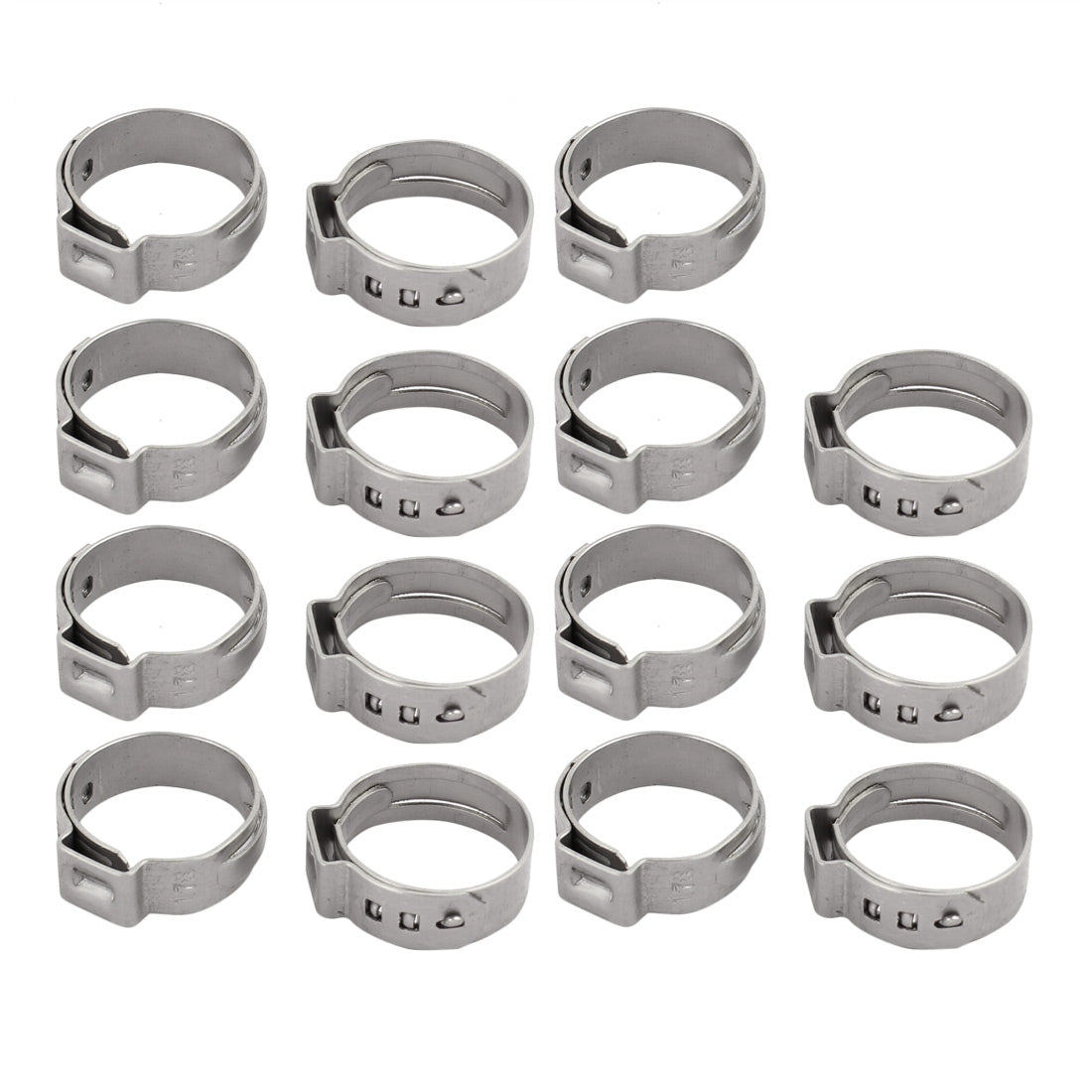 Harfington 14.6mm-17.8mm 304 Stainless Steel Adjustable Tube Hose Clamps Silver Tone 15pcs
