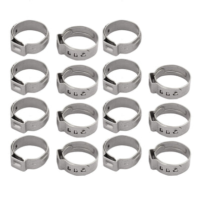 Harfington 14.6mm-17.8mm 304 Stainless Steel Adjustable Tube Hose Clamps Silver Tone 15pcs