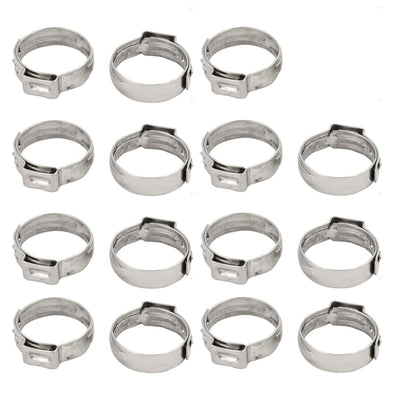 Harfington 17.8mm-21mm 304 Stainless Steel Adjustable Tube Hose Clamps Silver Tone 15pcs