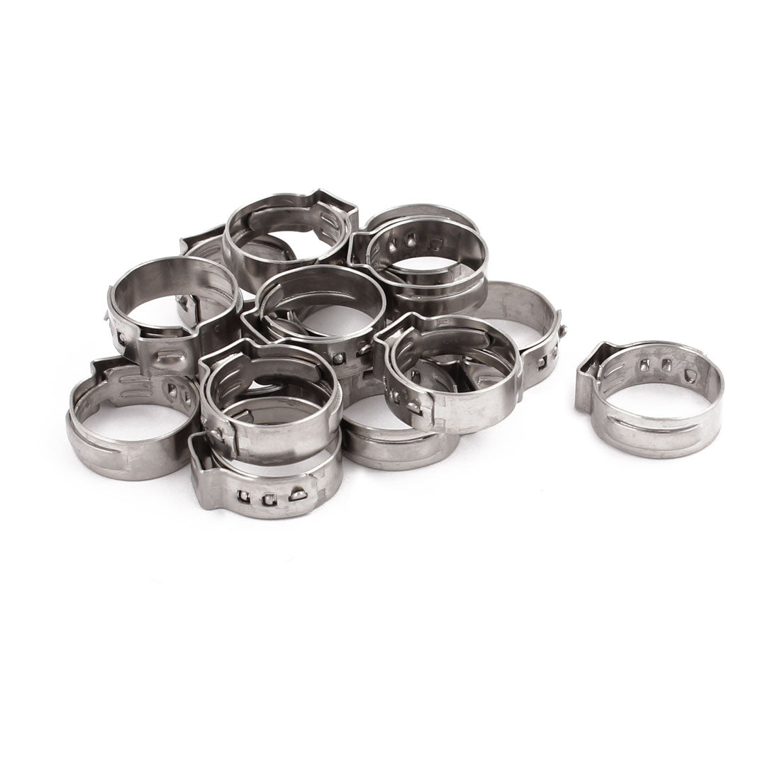 Harfington 14.3mm-16.8mm 304 Stainless Steel Adjustable Tube Hose Clamps Silver Tone 15pcs