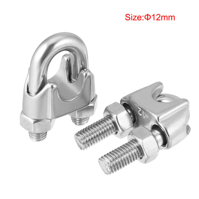 Harfington M12 304 Stainless Steel Saddle Clamp Cable Wire Rope Clip Fastener 5pcs