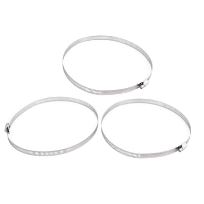 Harfington 190mm Clamping Range 12mm Band Width Metal Hose Clamp Silver Tone 3pcs