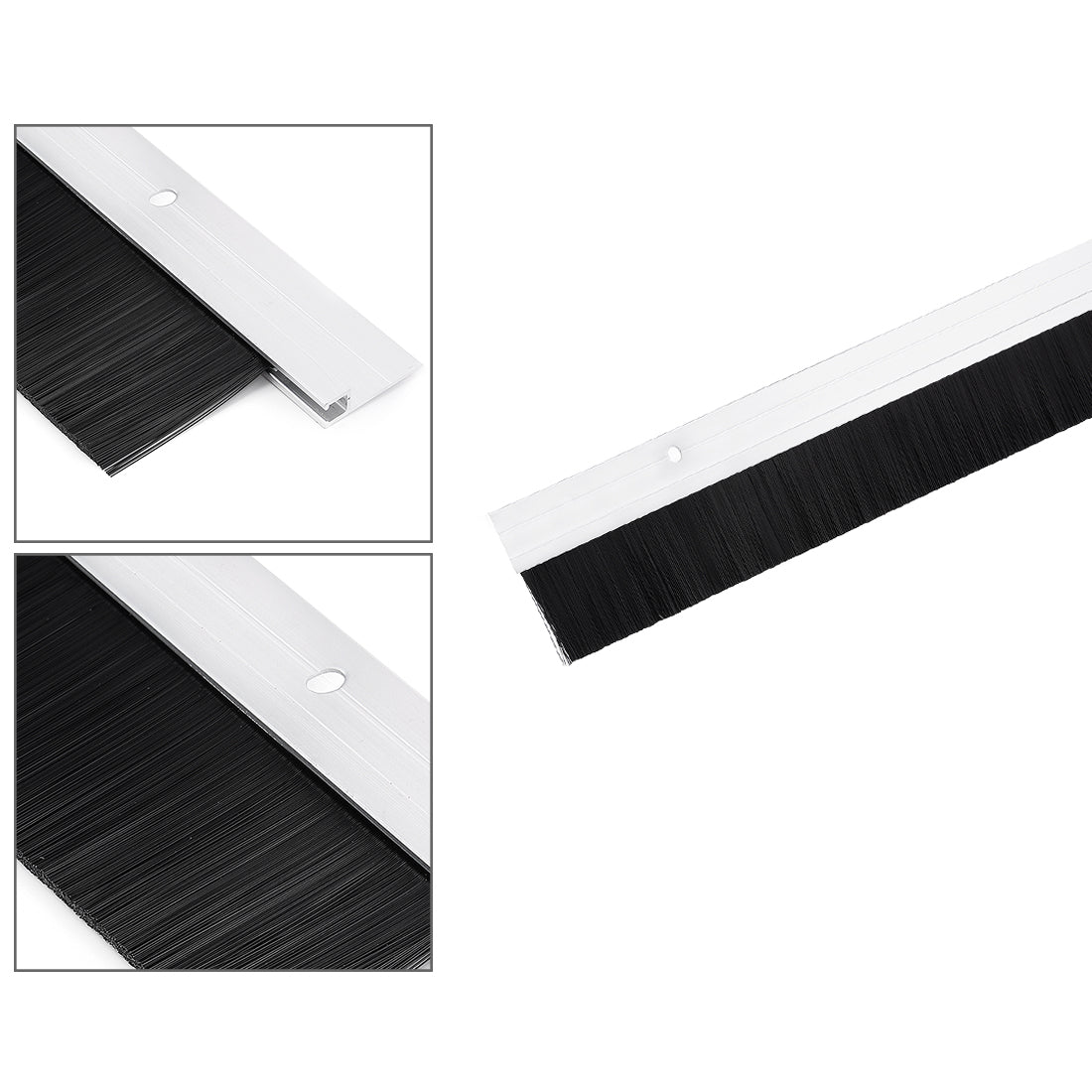Harfington Door Brush Bottom Sweep H-Shape Aluminum Alloy Holder Black PP Silicone Soft Brush